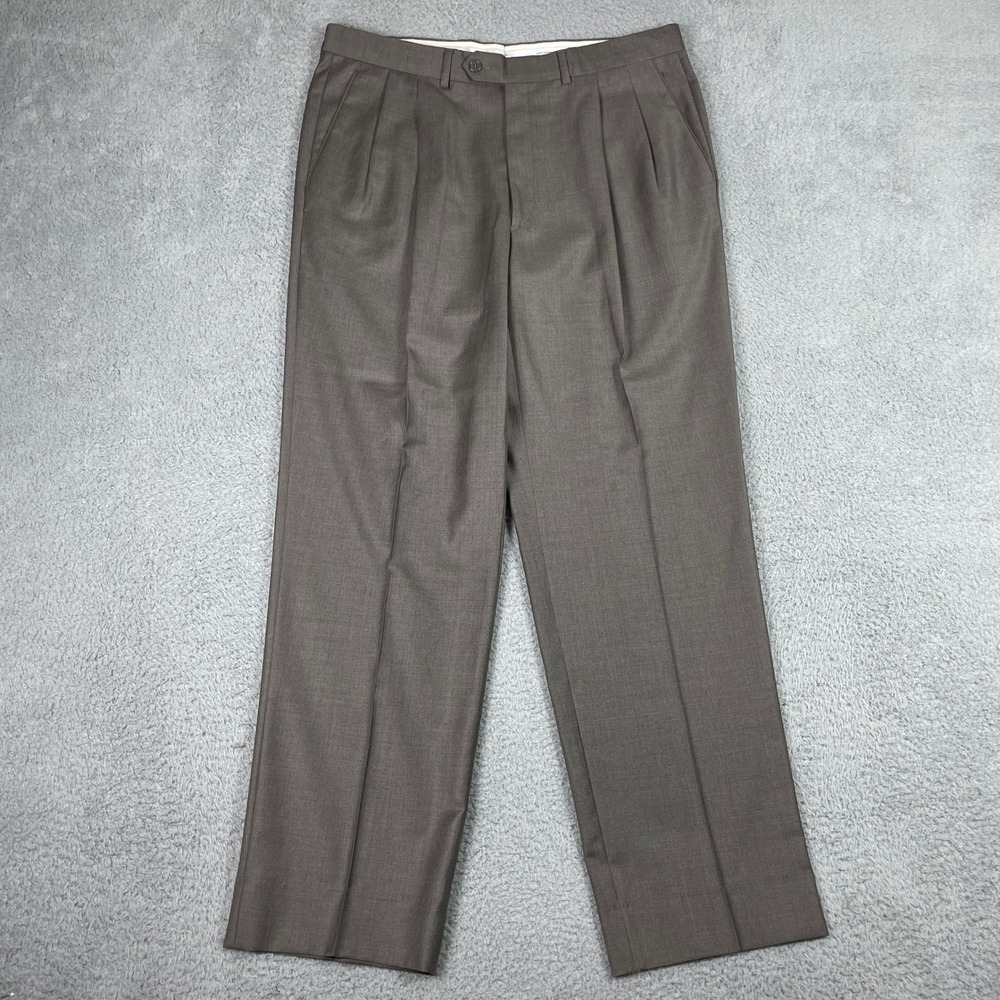 Santorelli Como 2 Dress Pants Mens 35x31 Toast Brown Wool Luxury Serge Pleated